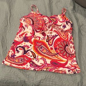 Land’s End EUC Tankini with adjustable straps and cinching in paisley